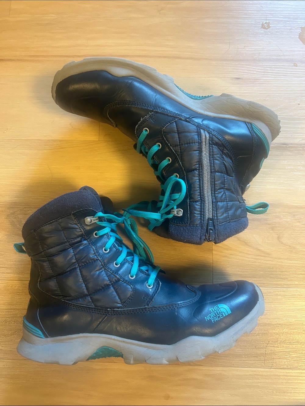 The North Face Black and Teal Kids Winter Lace-Up Boots